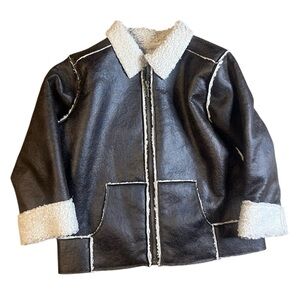 Janie and Jack Boys Faux Leather Sherpa Trim Jacket size 3 to 4 like new